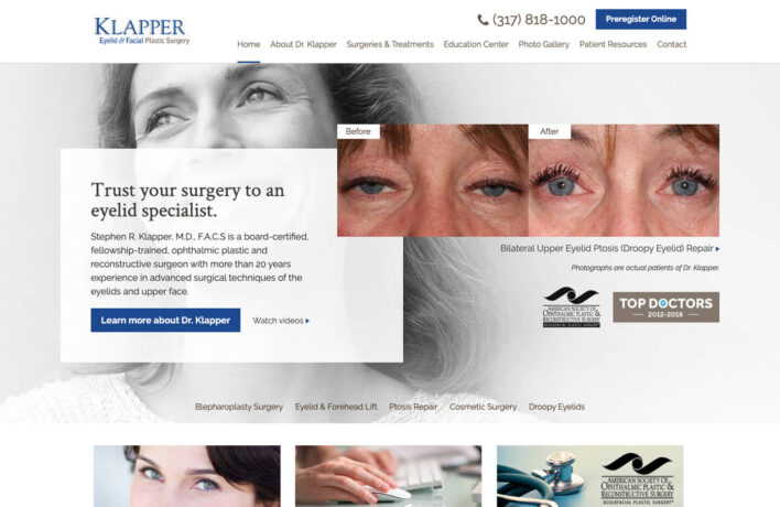 Klapper plastic surgery desktop homepage web design