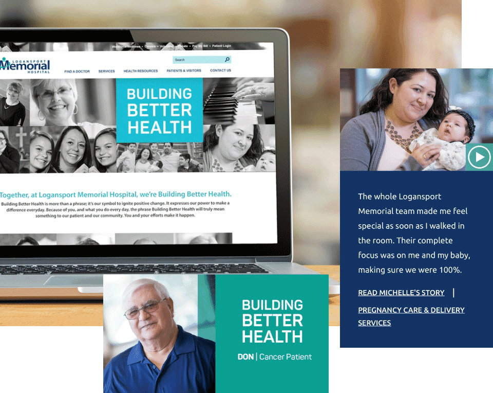 Collage of patient story marketing elements