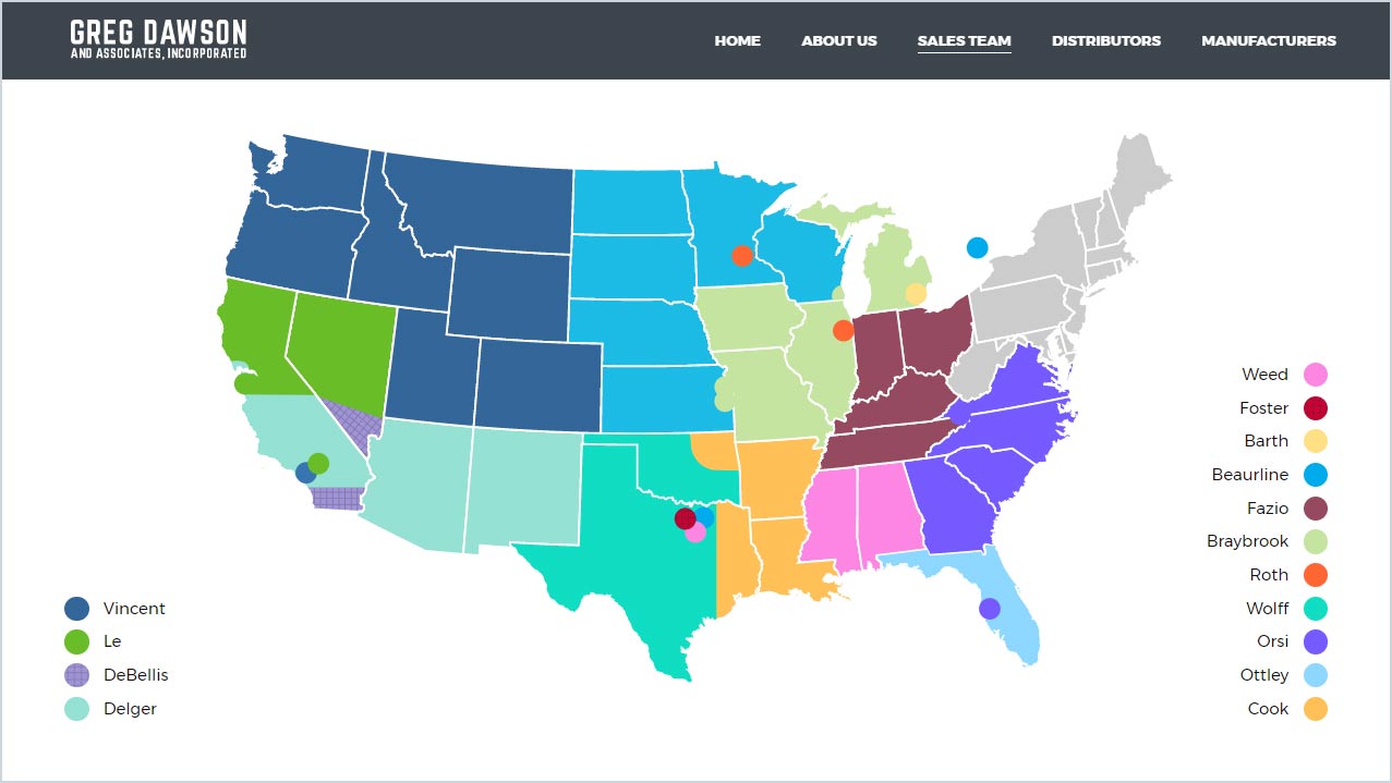 Greg Dawson locations webpage design example