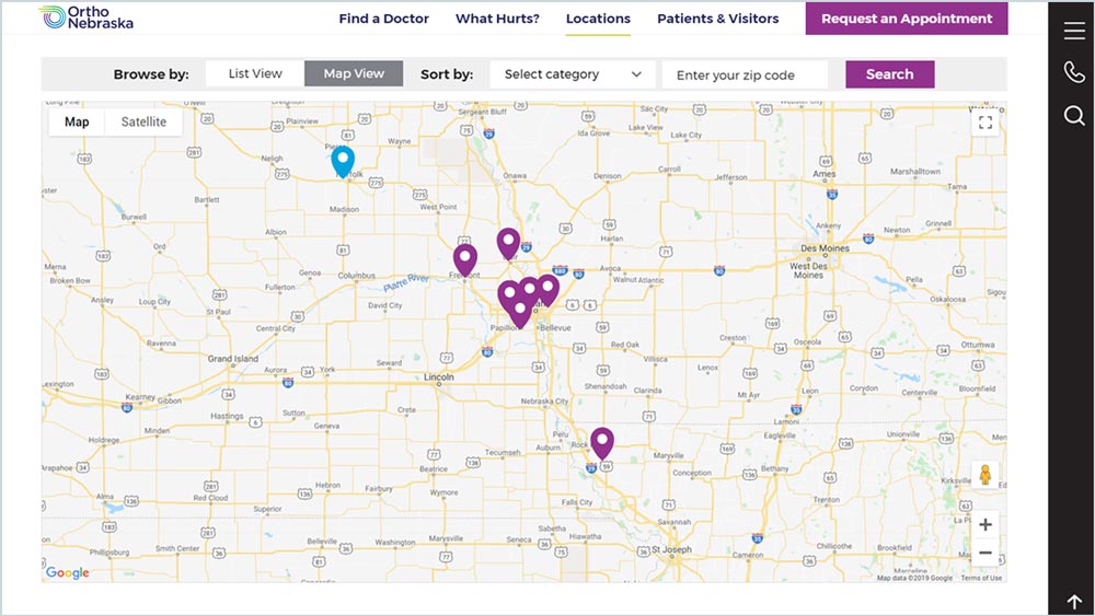 OrthoIndy locations webpage design example