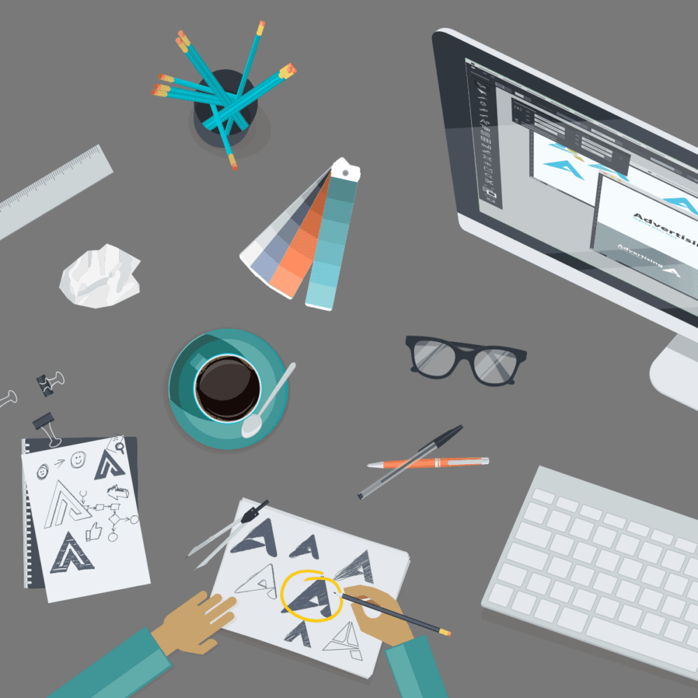 logo designer creating a flexible logo for online use