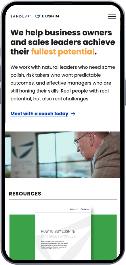 Lushin home page on a mobile device