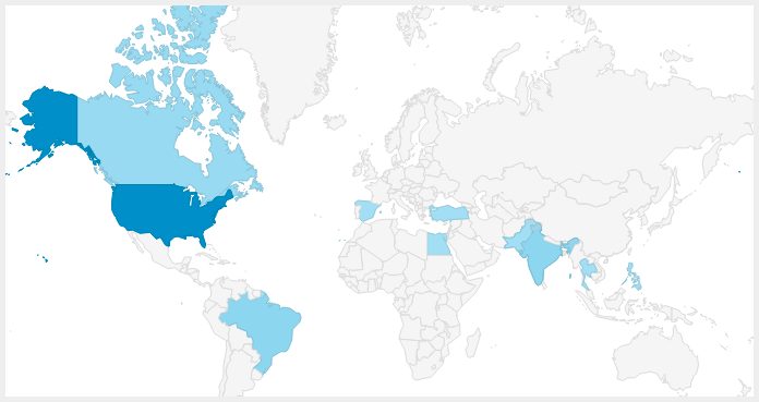 World map with several regions highlighted. 