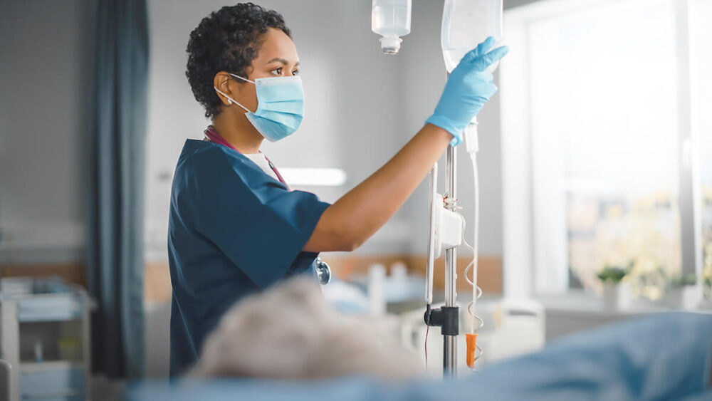 nurse takes care of her patient