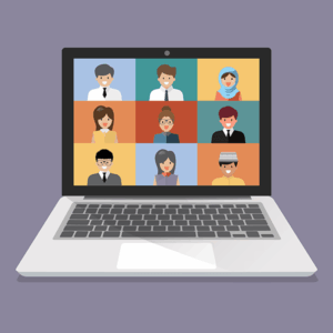 Marketing kick-off meeting zoom call on laptop