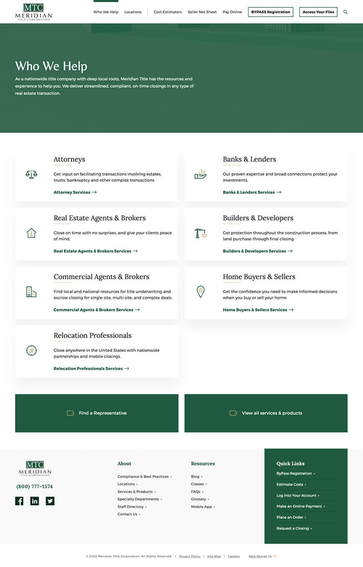 Who We Help landing page