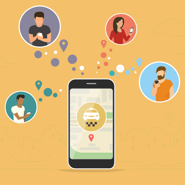 customers using a mobile app for a ride sharing service