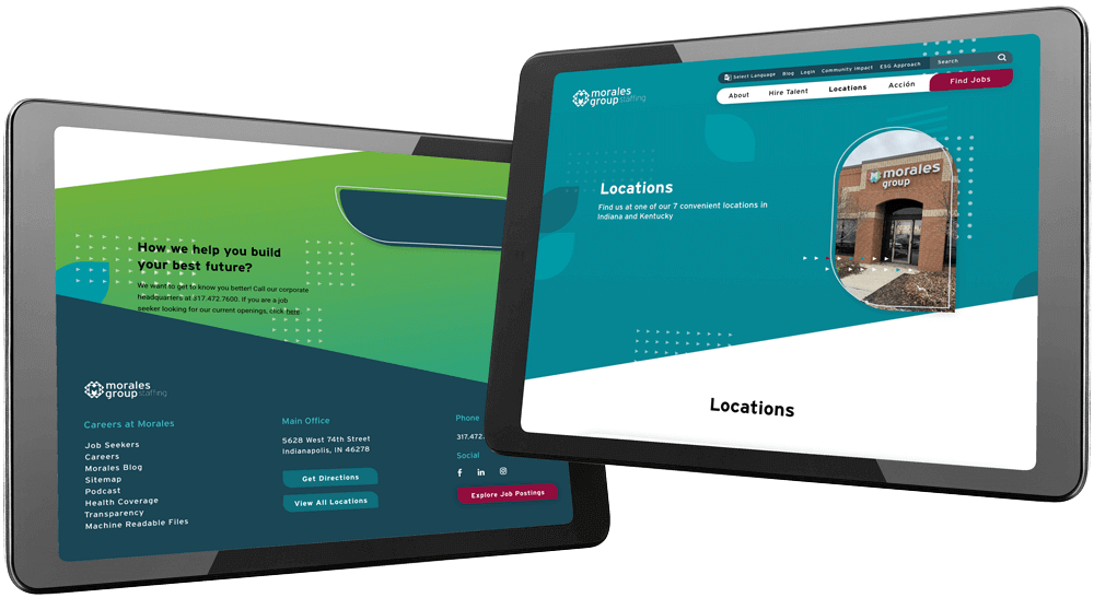 Morales career pages examples displayed on tablets