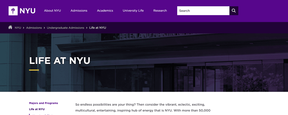 NYU website breadcrumb navigation
