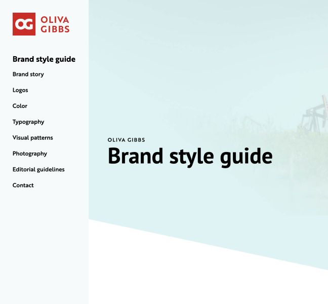 Oliva Gibbs brand style guide feature graphic