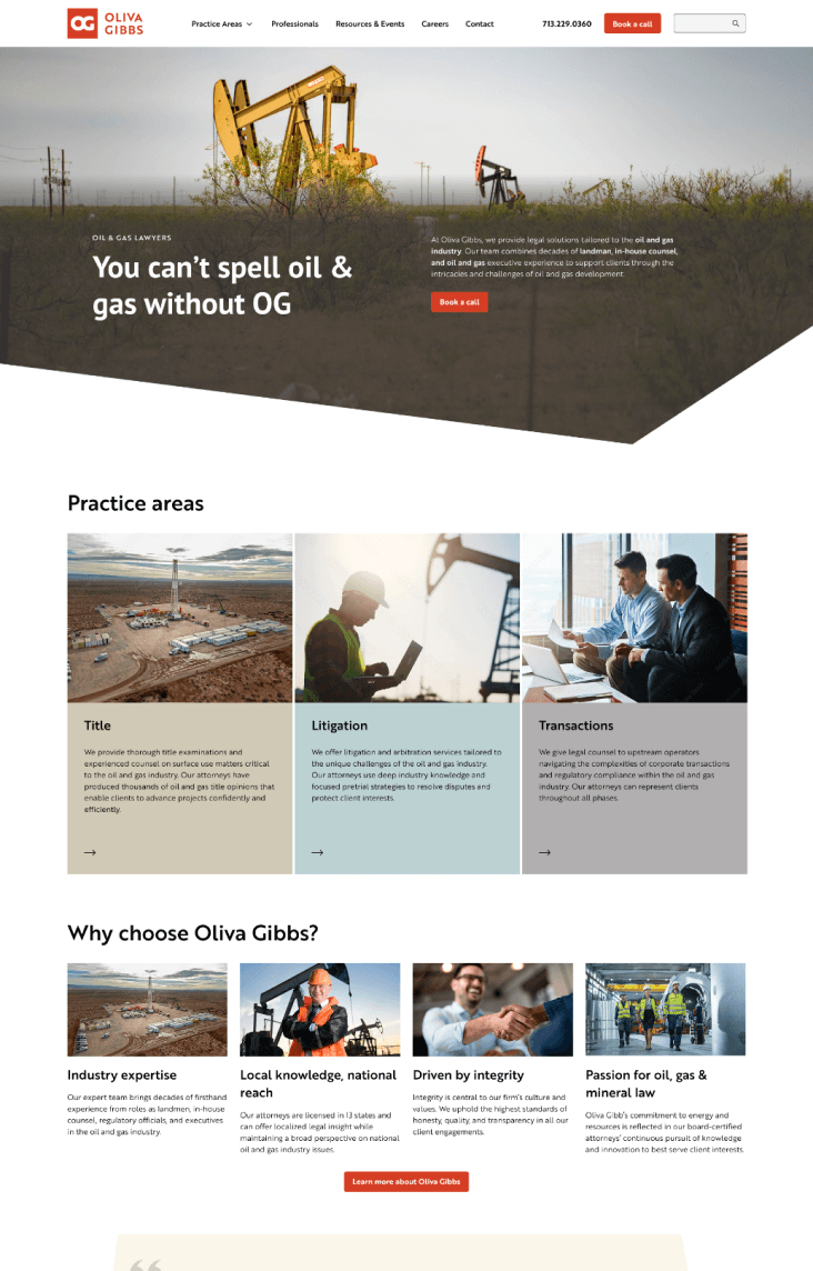 Oliva Gibbs website Home page preview