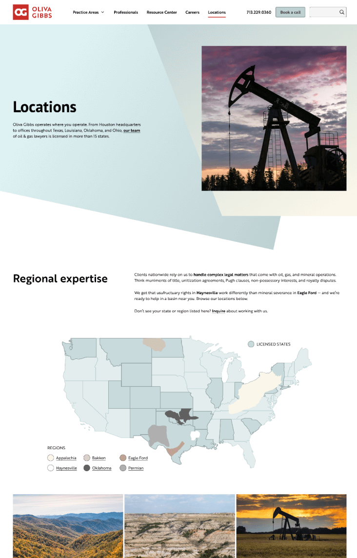 Oliva Gibbs website Location List page preview