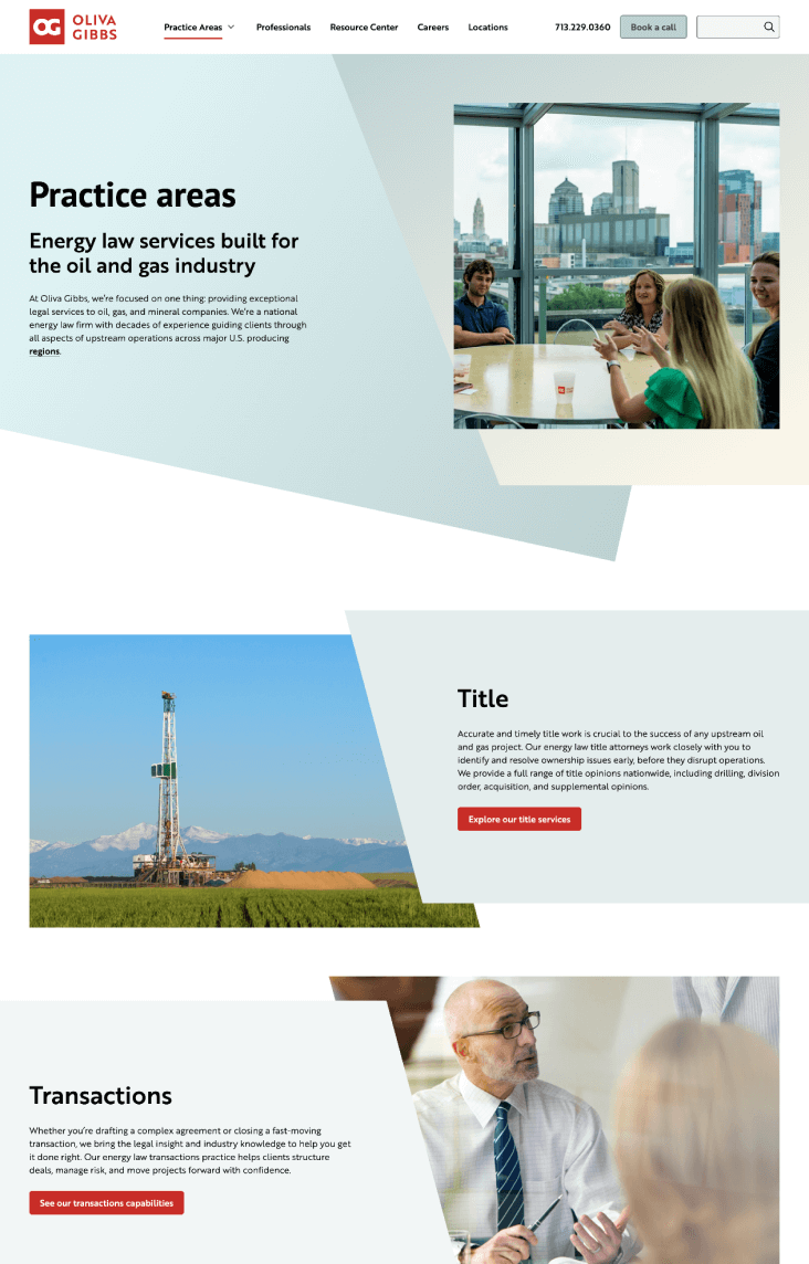 Oliva Gibbs website Practice Areas List page preview