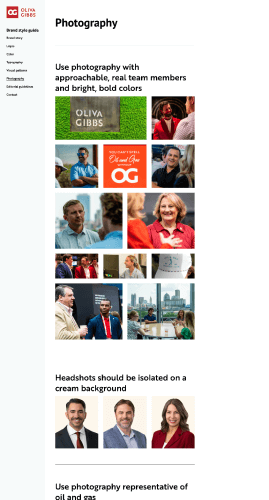 Oliva Gibbs brand style guide Photography page sample