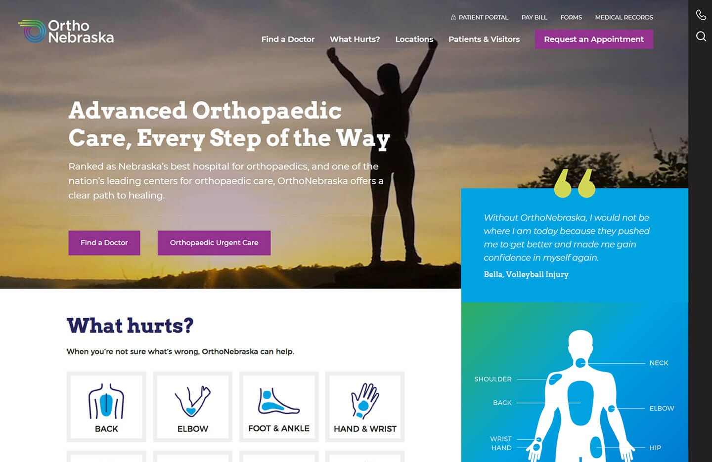 OrthoNebraska homepage desktop web design