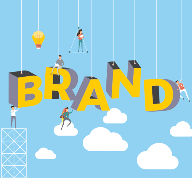 illustration of people building the word "Brand"