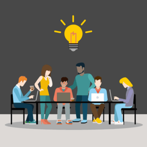 illustration of people at one of the best digital marketing agencies working at a table