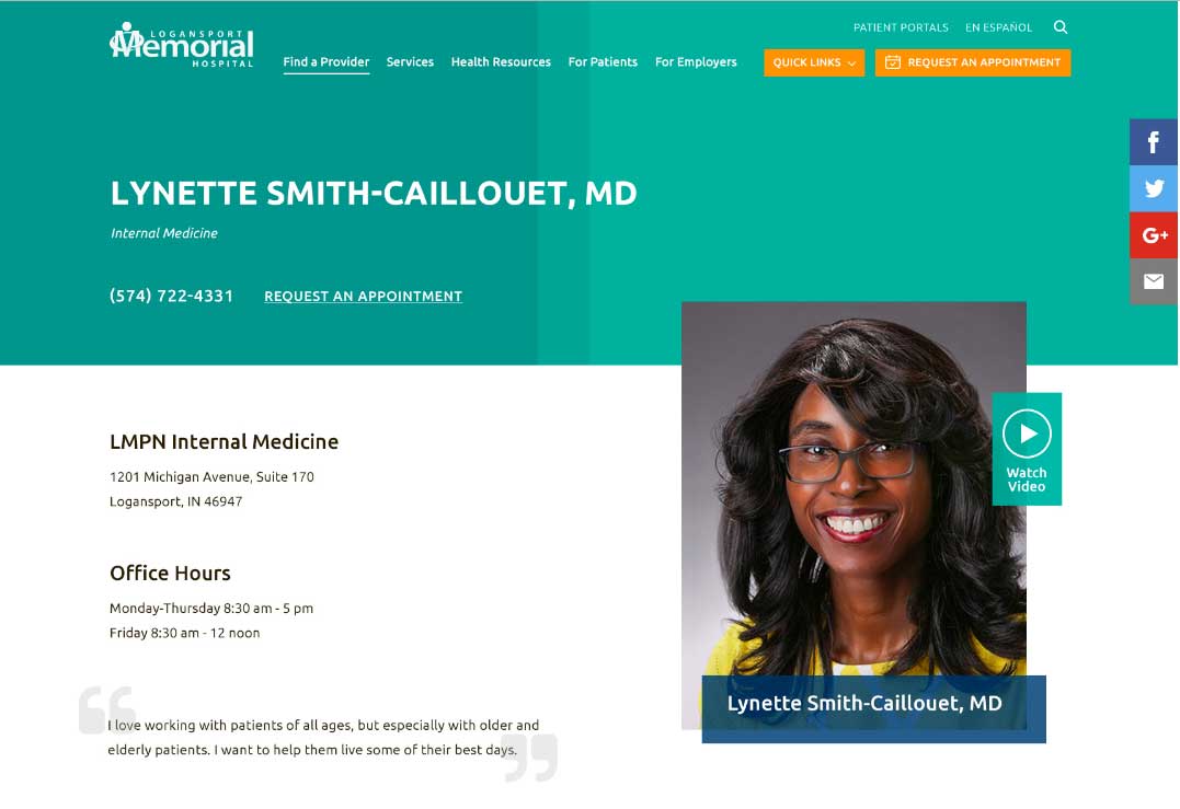 Example - Logansport Memorial Physician Detail Page