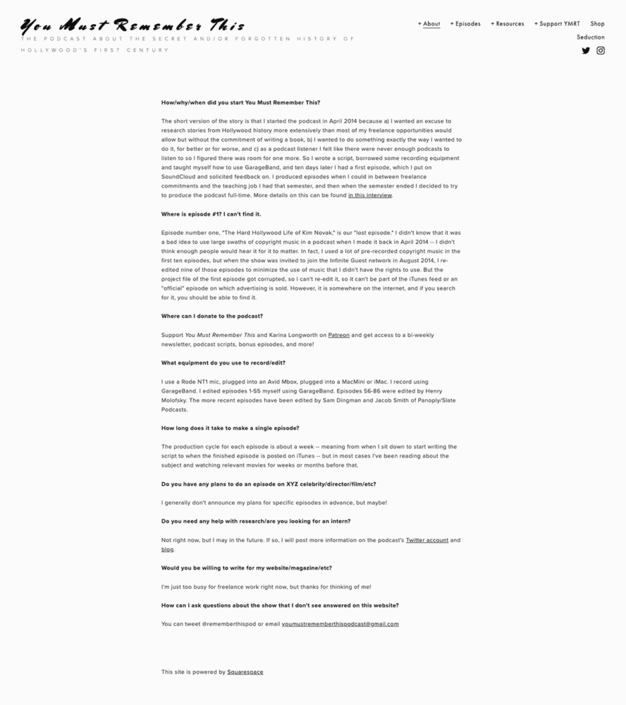 website podcast example: You Must Remember This
