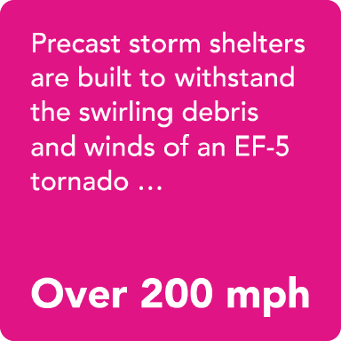 Statistic: Precast storm shelters are built to withstand winds over 200 mph