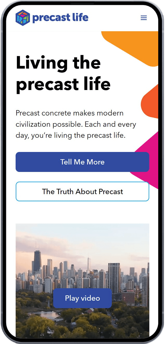 Preview of precast life website Discover precast page on mobile