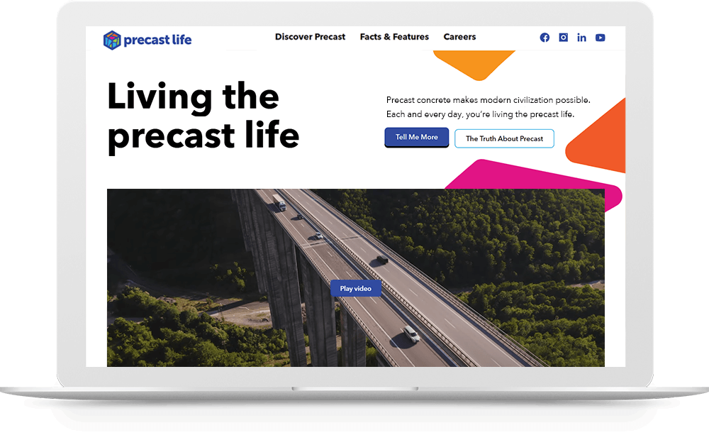 Preview of Precast Life website homepage on desktop screen