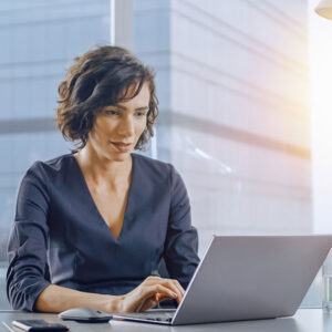 Professional woman reviewing website