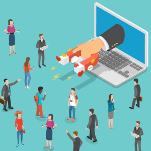 illustration of a magnet coming out of a laptop attracting visitors