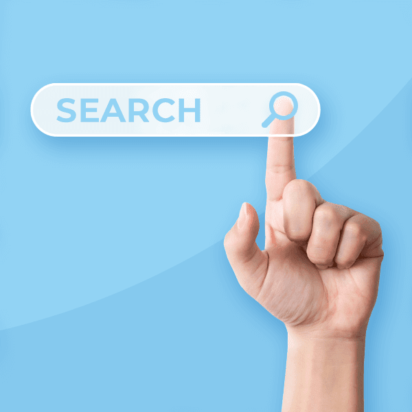 illustration of a user searching to see how a company is responding to Google Reviews