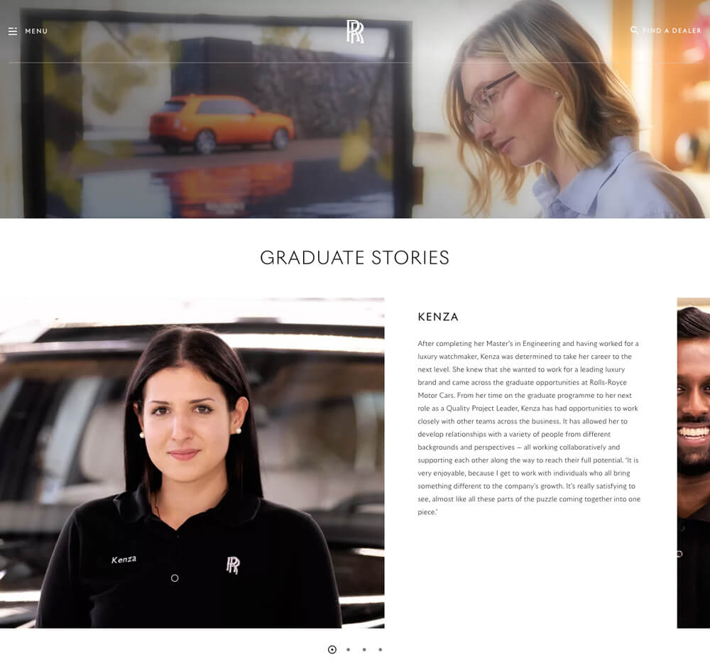 Rolls Royce's career page featuring Graduate stories and pictures