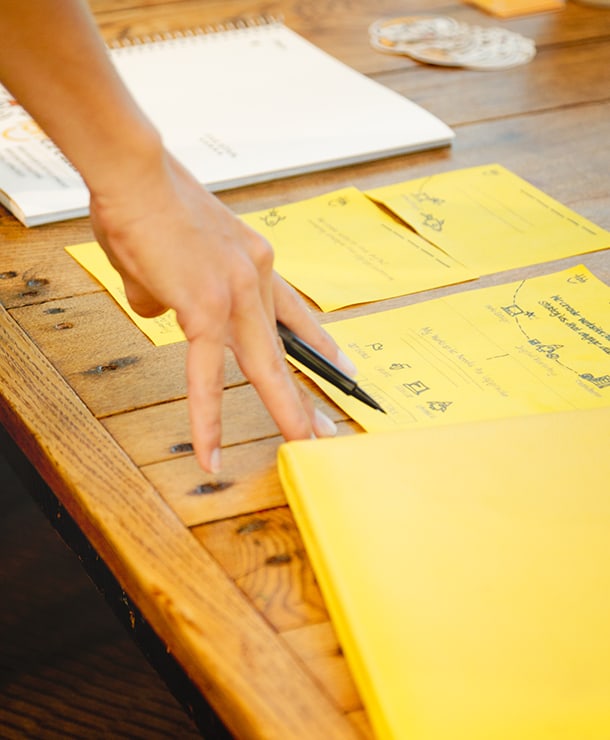 Planning notes on table during strategy meeting