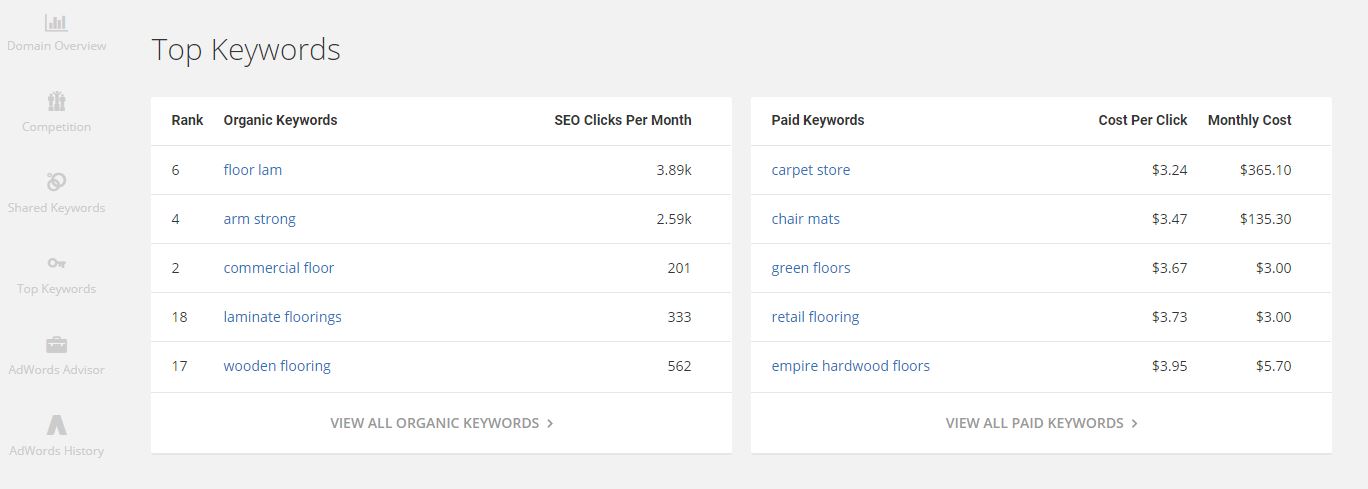 SpyFu competitor keyword analysis