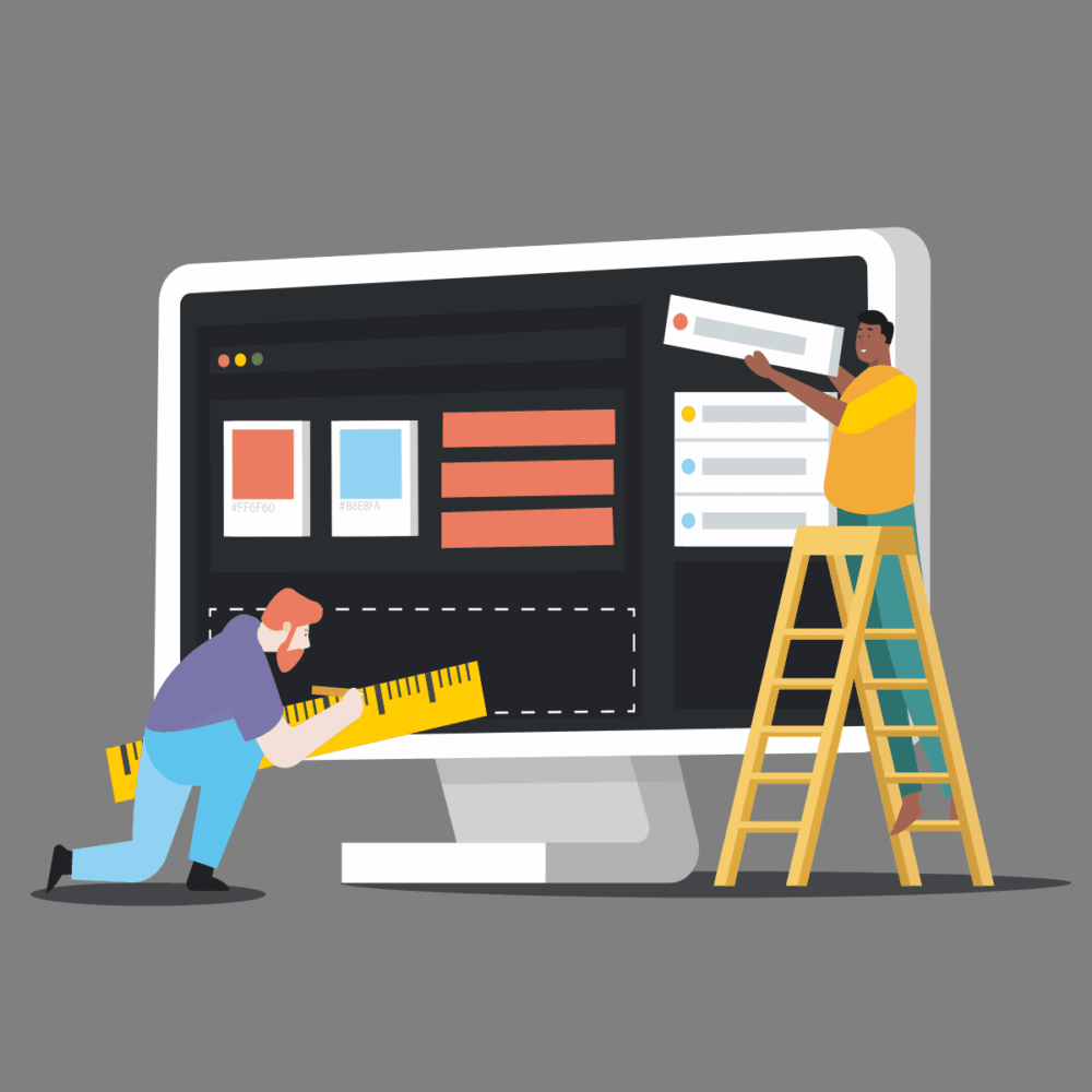 illustration of people creating a sticky website