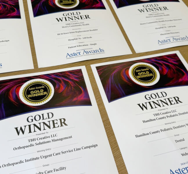 Aster Award certificates for TBH Creative agency
