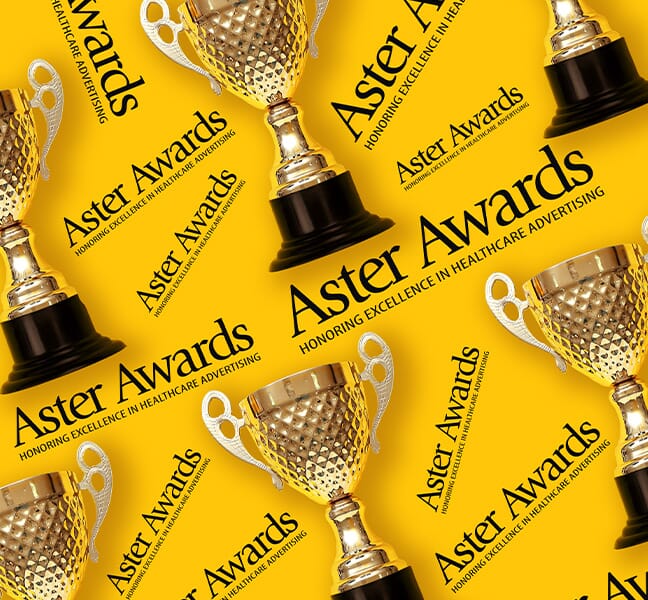 Aster awards graphic for TBH Creative award-winning agency, honoring excellence in healthcare advertising