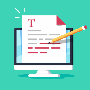 illustration of a pencil editing a document on a computer screen