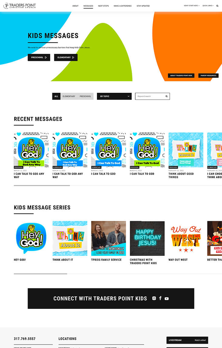 Kids messages web page