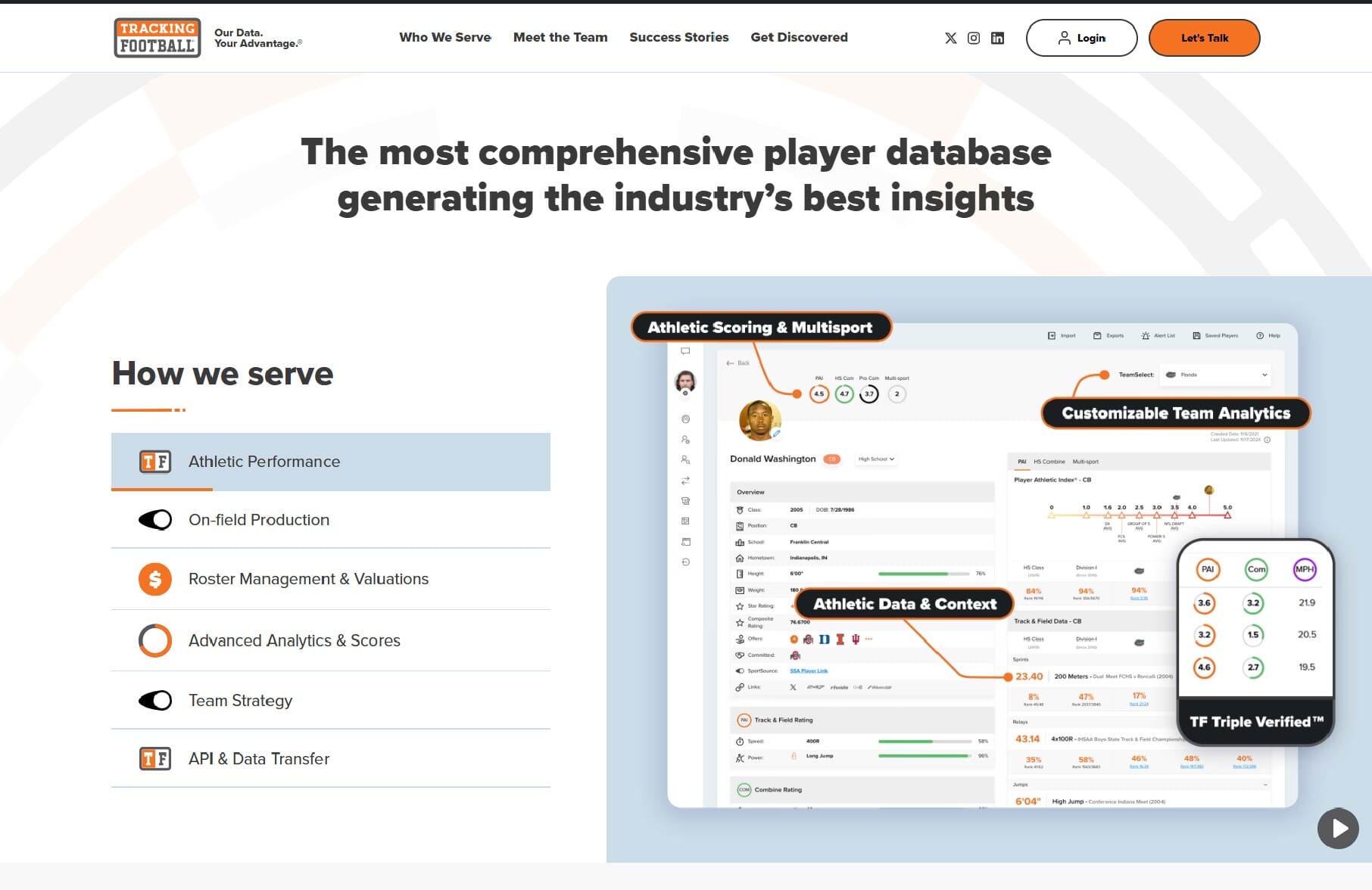 Tracking Football desktop homepage web design