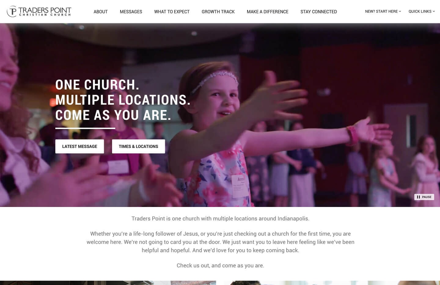Traders Point Christian Church desktop homepage web design