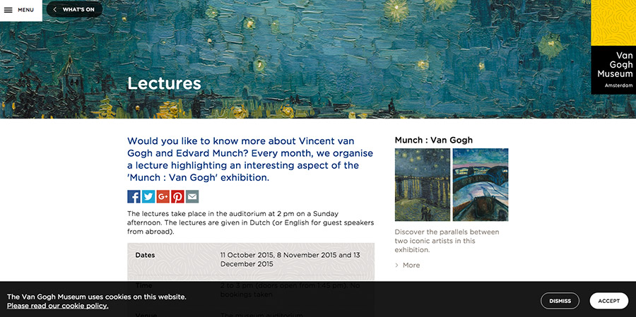 Van Gogh Museum interior webpage design