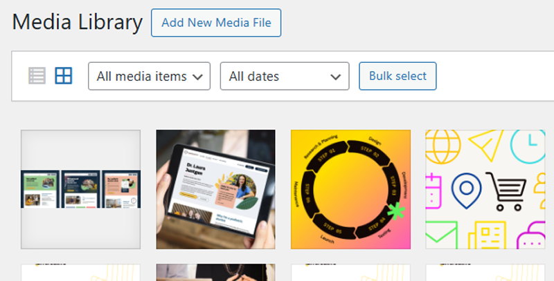 Screengrab of WordPress media library.